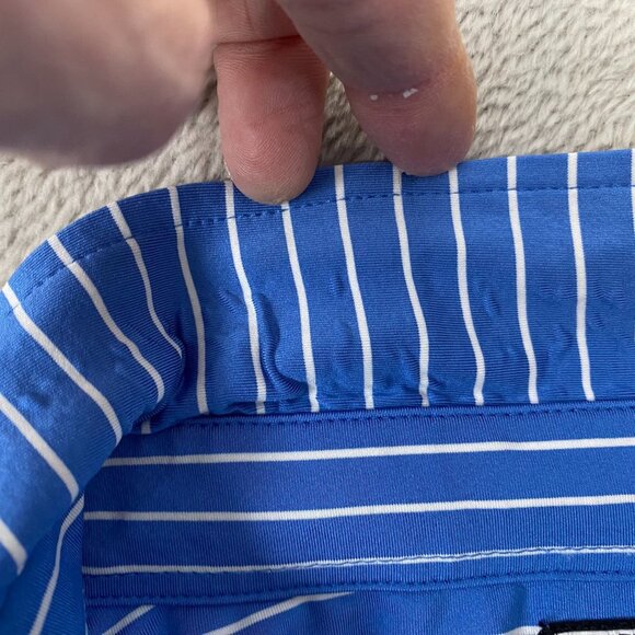 Footjoy Men's Polo Shirt XL Athletic Fit Blue & White Striped Polyester Blend - Picture 6 of 13